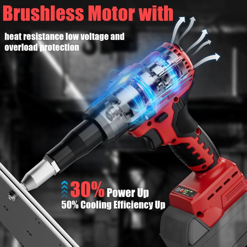 Cerycose Rivet Gun Compatible with Milwaukee 18V Battery, Cordless Rivet Tool with 3 Size (1/8", 5/32", 3/16") Aluminum Rivets, Brushless Motor Rivet Gun Kit Nose Piece, Led Light, Tool Only - Image 4